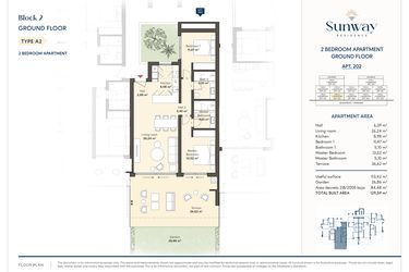 Rzut - Mieszkanie na sprzedaż 2 pokoje o powierzchni 113,42 m² - numer 202 w Sunway