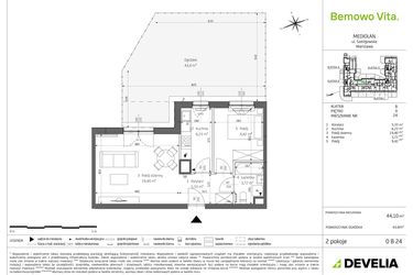 Rzut - Mieszkanie na sprzedaż 2 pokoje o powierzchni 44,1 m² - numer B4/0/B24 w Bemowo Vita