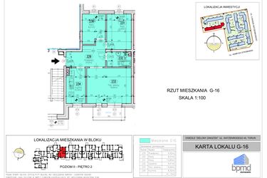 Rzut - Mieszkanie na sprzedaż 3 pokoje o powierzchni 61,15 m² - numer G-16 w Zielony Zakątek - bud. G