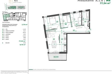 Rzut - Mieszkanie na sprzedaż 4 pokoje o powierzchni 80,33 m² - numer A.1.6 w Apartamenty Pszczyńska