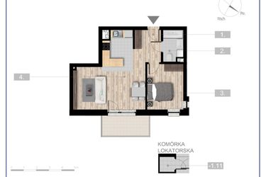 Rzut - Mieszkanie na sprzedaż 2 pokoje o powierzchni 46,27 m² - numer 67 w Szczytno Dąbrowskiego - etap 2