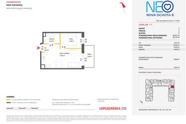 Rzut - Mieszkanie na sprzedaż 2 pokoje o powierzchni 34,57 m² - numer 110 w Neo Nova Ochota 6