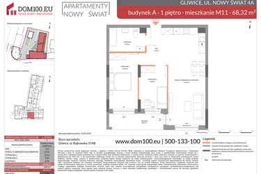 Rzut - Mieszkanie na sprzedaż 3 pokoje o powierzchni 68,32 m² - numer M11 w Apartamenty Nowy Świat