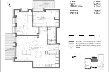 Rzut - Mieszkanie na sprzedaż 3 pokoje o powierzchni 76,23 m² - numer B.5.1 w Polanka 21