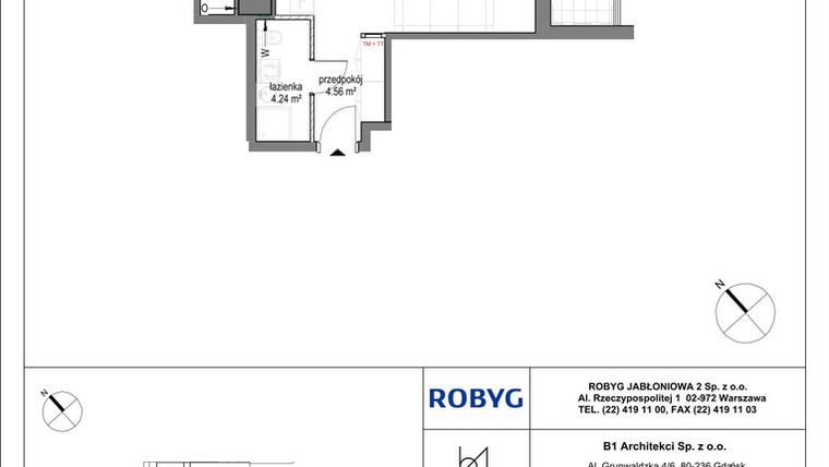 Rzut - Mieszkanie na sprzedaż 1 pokój o powierzchni 35,67 m² - numer A.3M04 w Kobieli 4