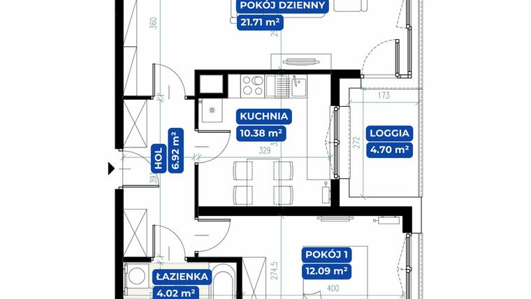 Rzut - Mieszkanie na sprzedaż 2 pokoje o powierzchni 55,12 m² - numer 22. w Ułanów 58