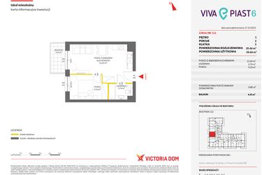 Rzut - Mieszkanie na sprzedaż 2 pokoje o powierzchni 35,55 m² - numer 112 w Viva Piast 6