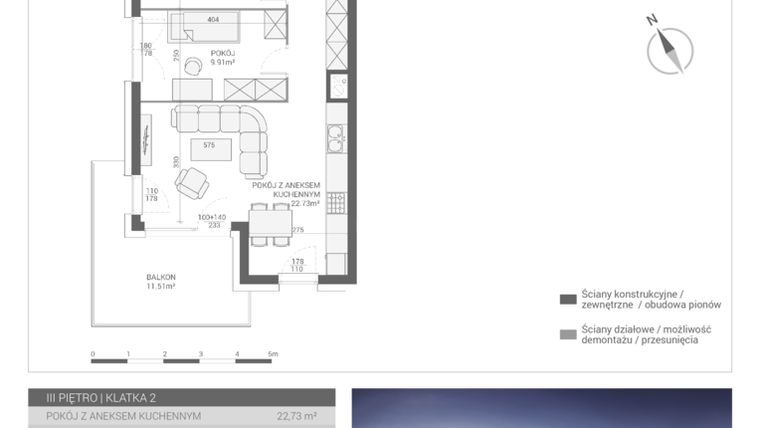 Rzut - Mieszkanie na sprzedaż 3 pokoje o powierzchni 58,08 m² - numer M42 w Apartamenty Przystań bud. F