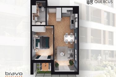 Rzut - Mieszkanie na sprzedaż 2 pokoje o powierzchni 43,65 m² - numer B2.61 w Quercus