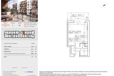 Rzut - Mieszkanie na sprzedaż 1 pokój o powierzchni 25,43 m² - numer B82 w Symfonia - Chodkiewicza 9