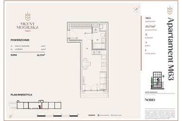 Rzut - Mieszkanie na sprzedaż 1 pokój o powierzchni 25,77 m² - numer C.63 w Młyny Mogilska