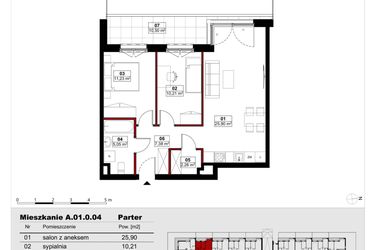 Rzut - Mieszkanie na sprzedaż 3 pokoje o powierzchni 62,04 m² - numer A01.0.04 w Skwer Witosa