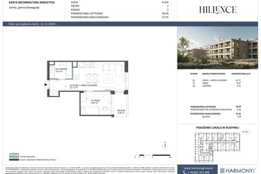 Rzut - Mieszkanie na sprzedaż 2 pokoje o powierzchni 37,01 m² - numer A-20a w Hillence