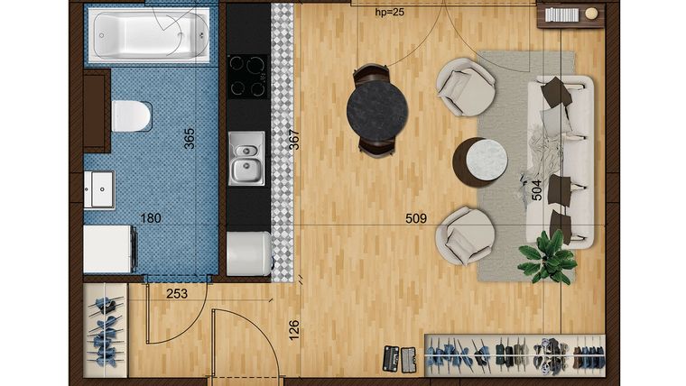Rzut - Mieszkanie na sprzedaż 1 pokój o powierzchni 34,36 m² - numer 6.19 w Nowe Zabrze