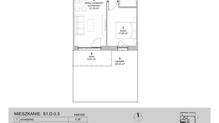 Rzut - Mieszkanie na sprzedaż 2 pokoje o powierzchni 41,48 m² - numer S1.D.0.3 w ATAL Idea Swarzędz II