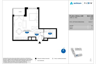 Rzut - Mieszkanie na sprzedaż 1 pokój o powierzchni 38,42 m² - numer B23 246 w Flow - bud. B2 A i bud. B2 B