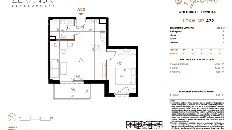 Rzut - Mieszkanie na sprzedaż 2 pokoje o powierzchni 44 m² - numer A32 w LIPOVA