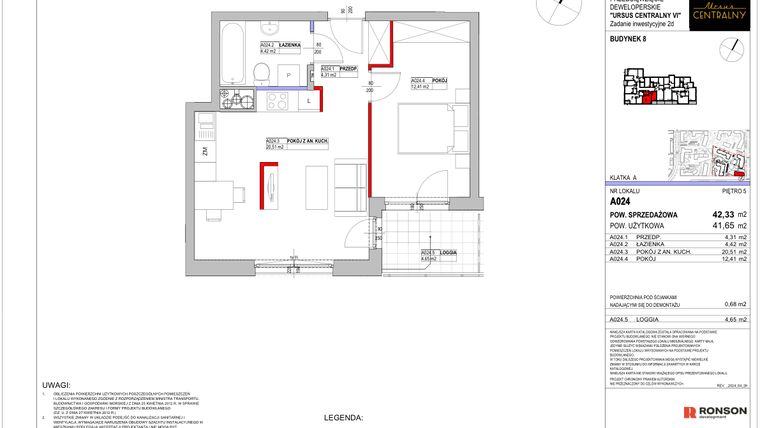 Rzut - Mieszkanie na sprzedaż 2 pokoje o powierzchni 42,33 m² - numer 8.A024 w Ursus Centralny etap VI