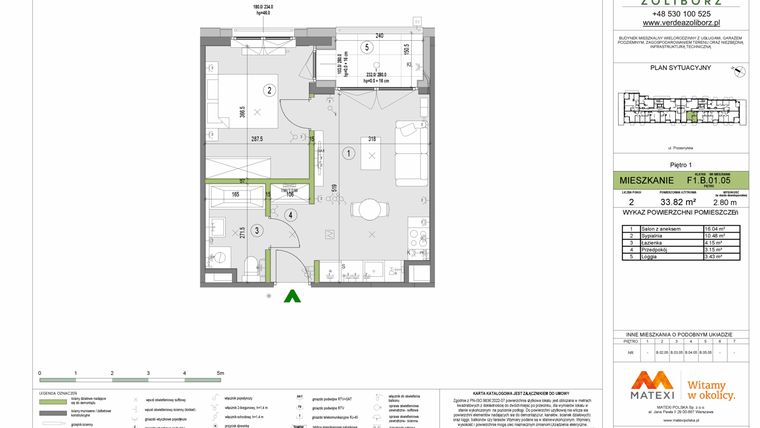 Rzut - Mieszkanie na sprzedaż 2 pokoje o powierzchni 33,82 m² - numer F1.B.01.05 w Verdea Żoliborz