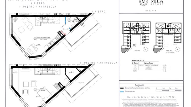 Rzut - Mieszkanie na sprzedaż 2 pokoje o powierzchni 70,72 m² - numer 25 w Miła Resort