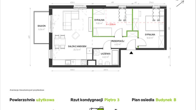 Rzut - Mieszkanie na sprzedaż 3 pokoje o powierzchni 57,26 m² - numer B/C/16 w Augustowska Vita