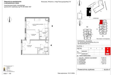 Rzut - Mieszkanie na sprzedaż 2 pokoje o powierzchni 50,59 m² - numer 18 w RZ21