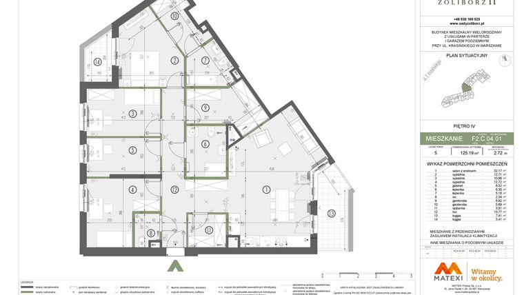 Rzut - Mieszkanie na sprzedaż 5 pokoi o powierzchni 125,19 m² - numer F2.C.04.01 w Sady Żoliborz II