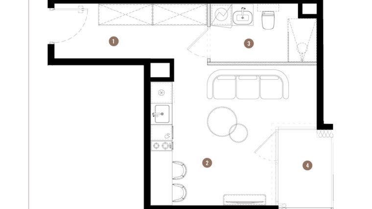 Rzut - Mieszkanie na sprzedaż 1 pokój o powierzchni 26,75 m² - numer C2.02.03 w Apartamenty Reytana