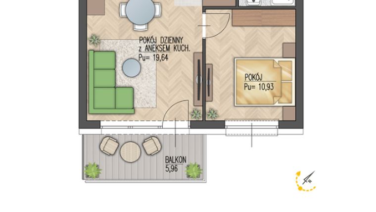 Rzut - Mieszkanie na sprzedaż 2 pokoje o powierzchni 37,77 m² - numer 28 w Enklawa Starosielce
