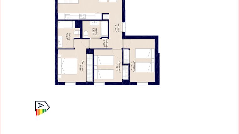Rzut - Mieszkanie na sprzedaż 3 pokoje o powierzchni 109,8 m² - numer 1-056 w Apartamenty w Denia - 24356899