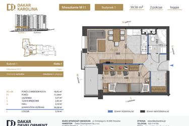 Rzut - Mieszkanie na sprzedaż 2 pokoje o powierzchni 39,58 m² - numer 11 w Osiedle Dakar Karolina