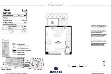 Rzut - Mieszkanie na sprzedaż 2 pokoje o powierzchni 45,72 m² - numer 6.16 w Pino Resort