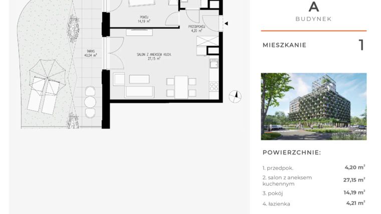 Rzut - Mieszkanie na sprzedaż 2 pokoje o powierzchni 49,75 m² - numer 1 w Semiramis