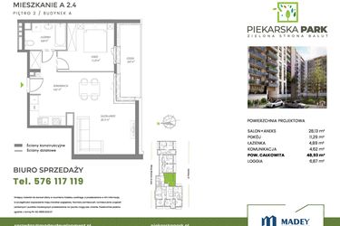 Rzut - Mieszkanie na sprzedaż 2 pokoje o powierzchni 48,93 m² - numer A2.4 w Piekarska Park