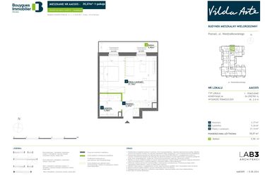 Rzut - Mieszkanie na sprzedaż 1 pokój o powierzchni 35,37 m² - numer AA0305 w Vilda Arte