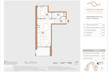 Rzut - Mieszkanie na sprzedaż 2 pokoje o powierzchni 42,52 m² - numer A.1.5 w Portico Marina