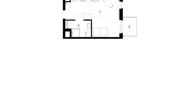 Rzut - Mieszkanie na sprzedaż 1 pokój o powierzchni 26,04 m² - numer M044 w Oh! Praga
