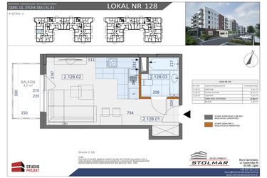 Rzut - Mieszkanie na sprzedaż 1 pokój o powierzchni 27,46 m² - numer 128 w Osiedle Zycha