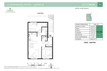 Rzut - Mieszkanie na sprzedaż 3 pokoje o powierzchni 62,66 m² - numer 28-M1 w Osiedle Niezapominajek