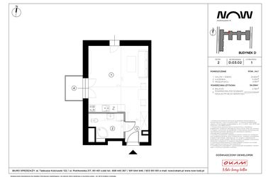 Rzut - Mieszkanie na sprzedaż 1 pokój o powierzchni 34,09 m² - numer D.03.02 w NOW