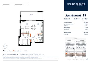 Rzut - Mieszkanie na sprzedaż 2 pokoje o powierzchni 49,35 m² - numer 78 w Apartamenty Marina Rogowo