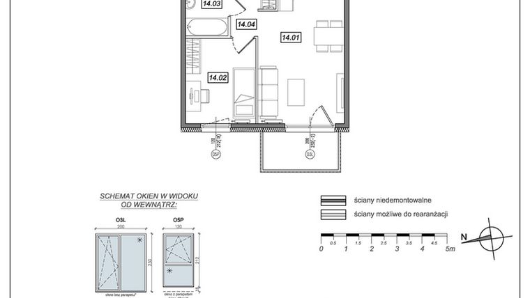Rzut - Mieszkanie na sprzedaż 2 pokoje o powierzchni 36,21 m² - numer 6.A.14 w Urzeka bud. 6 i 7