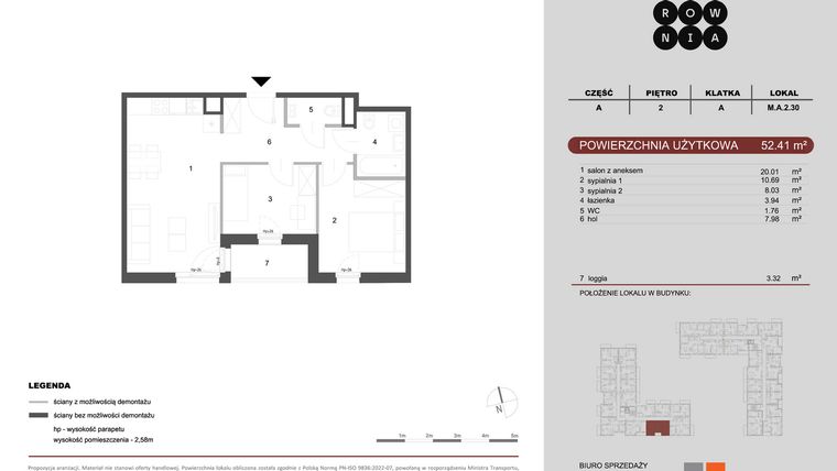 Rzut - Mieszkanie na sprzedaż 3 pokoje o powierzchni 52,41 m² - numer M.A.2.030 w CUKROWNIA