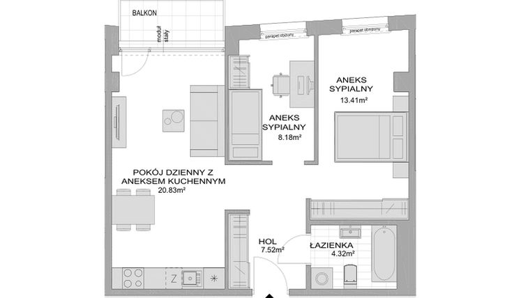 Rzut - Mieszkanie na sprzedaż 1 pokój o powierzchni 56,29 m² - numer CP/R7/72 w Centralpark