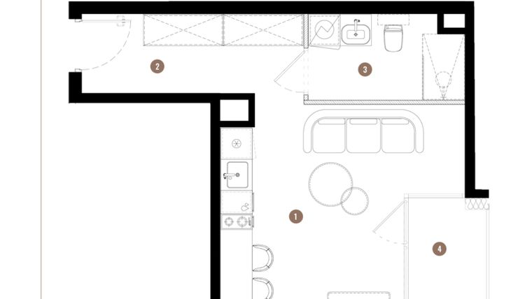 Rzut - Mieszkanie na sprzedaż 1 pokój o powierzchni 26,22 m² - numer C2.01.03 w Apartamenty Reytana