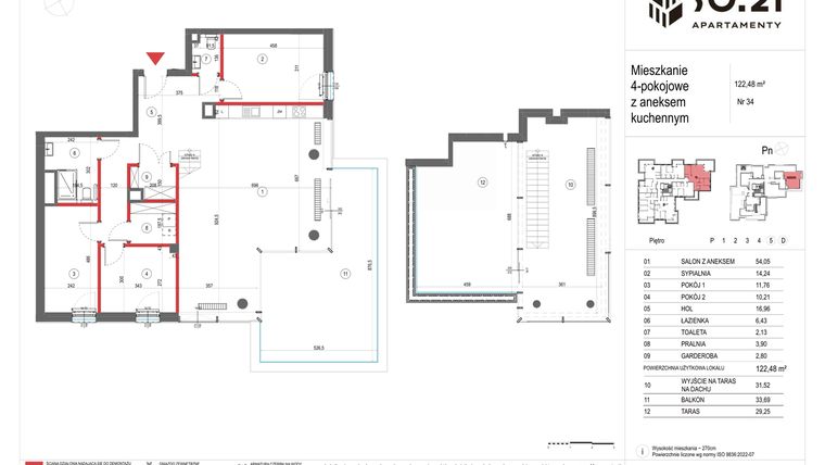 Rzut - Mieszkanie na sprzedaż 4 pokoje o powierzchni 122,48 m² - numer 34 w SO.21