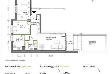 Rzut - Mieszkanie na sprzedaż 3 pokoje o powierzchni 66,7 m² - numer 1/114 w Krakowska Vita