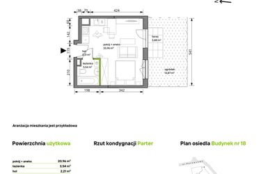 Rzut - Mieszkanie na sprzedaż 1 pokój o powierzchni 26,71 m² - numer 18/096 w Trzcinowa Vita