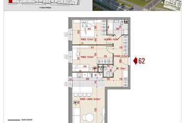 Rzut - Mieszkanie na sprzedaż 3 pokoje o powierzchni 68,88 m² - numer B1.62 w HUZAR B1