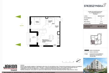 Rzut - Mieszkanie na sprzedaż 2 pokoje o powierzchni 50,43 m² - numer 77.4 w Strzeszyńska 77